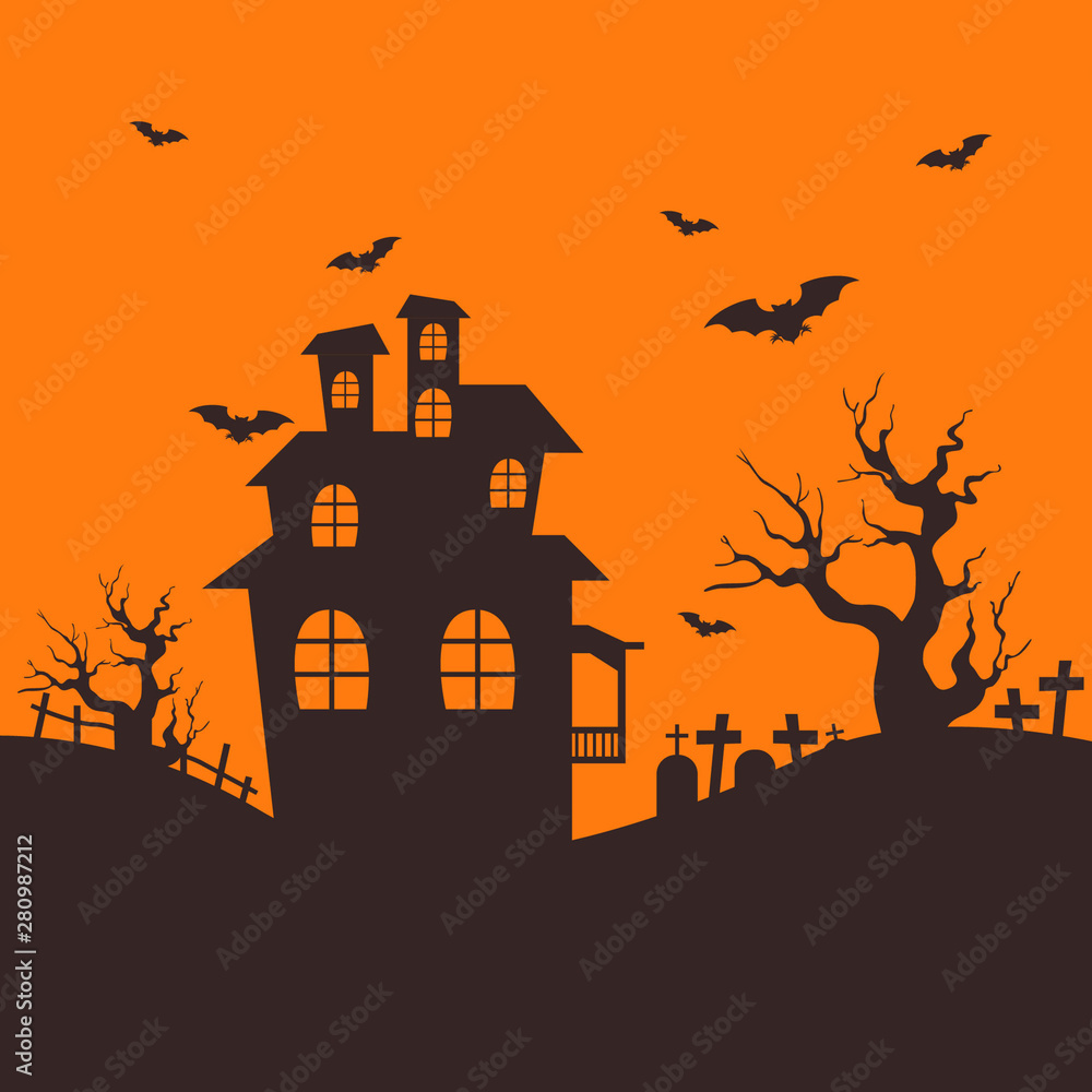 Happy Halloween pumpkins, bats, dark castle and other elements