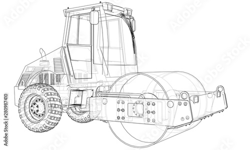 Construction machine. Asphalt compactor vector
