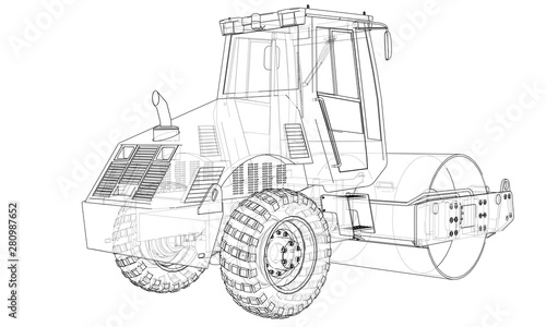 Construction machine. Asphalt compactor vector