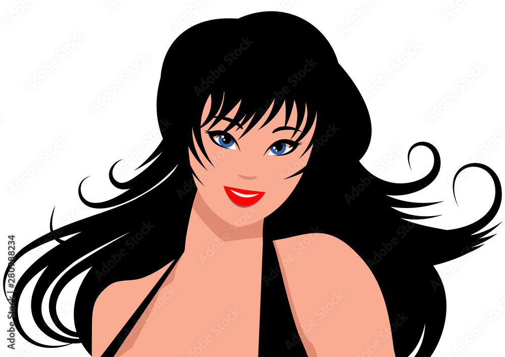 Portrait of a beautiful girl with flowing long hair. Vector illustration. Portrait of a beautiful girl with flowing long hair. Vector illustration.
