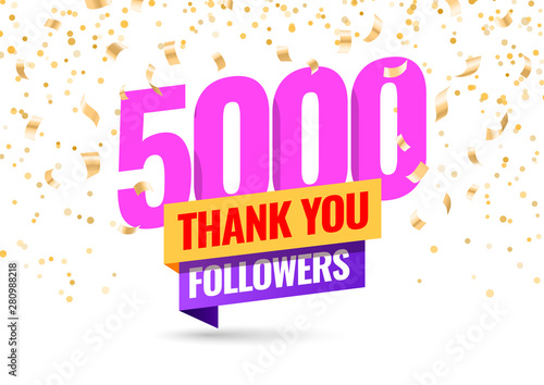 Celebrating the events of five thousand subscribers. Thank you 5K followers. Thanks followers Poster template for Social Networks. large number of subscribers. Vector illustration