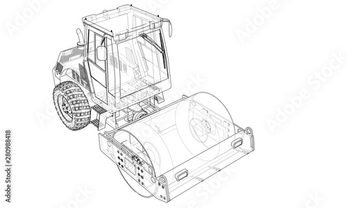Construction machine. Asphalt compactor vector