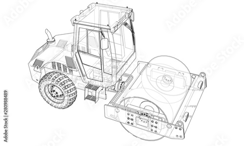 Construction machine. Asphalt compactor vector