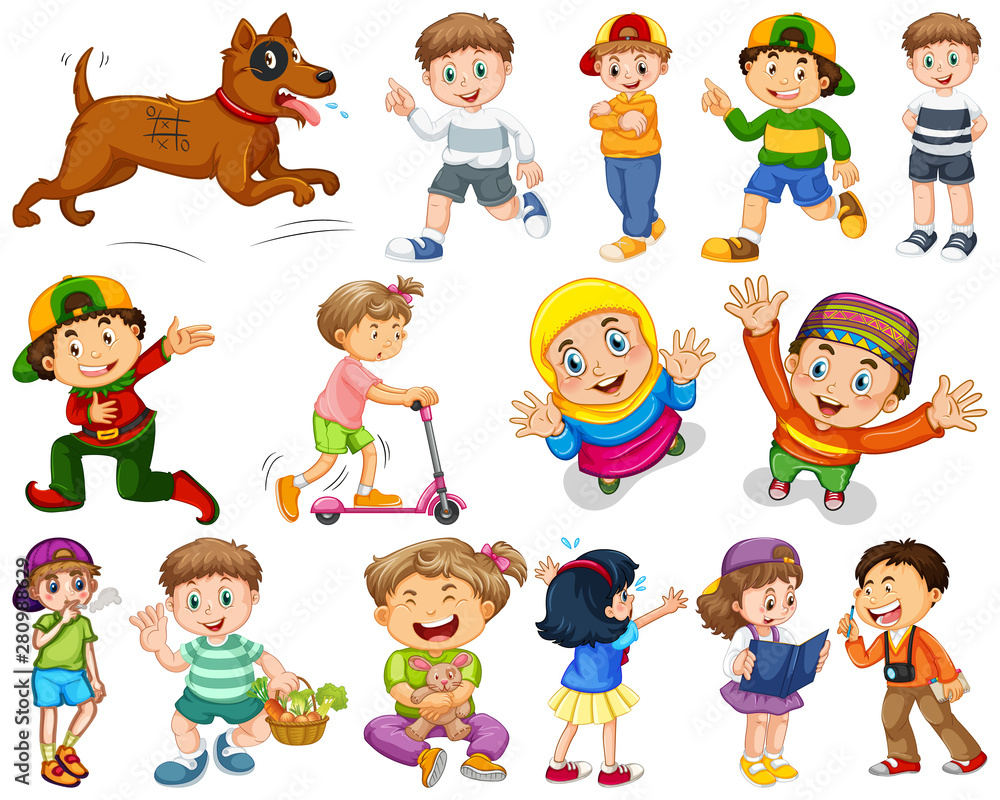 Kids in large group acting our varoous roles Kids in large group acting our varoous roles