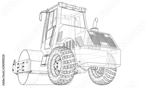 Construction machine. Asphalt compactor vector