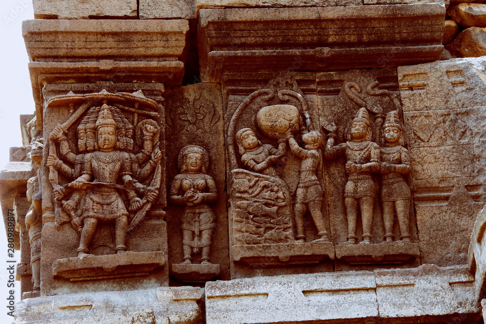 Ramayana Carvings, Palasnath Temple, Palasdev on backwaters of Ujani dam Maharashtra.