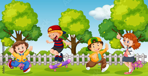 Fototapeta Naklejka Na Ścianę i Meble -  Kids playing in school compound park