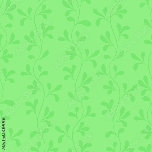 Vector seamless pattern with vertical branches. Floral abstract green branches with leaves. Simple design for fabrics  wallpapers  textiles  web design.