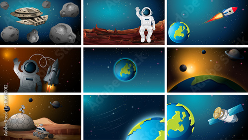 Set of various space scenes