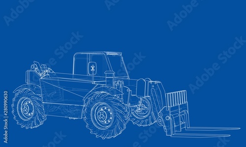 Forklift concept. Vector rendering of 3d