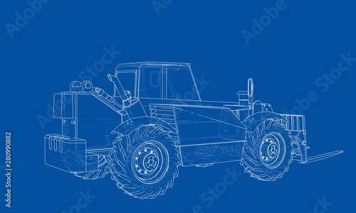 Forklift concept. Vector rendering of 3d