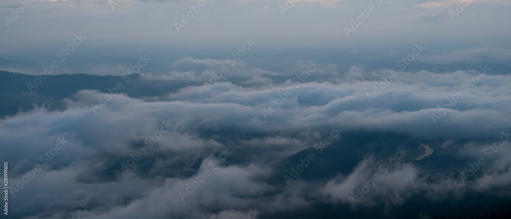 fog and cloud mountain valley landscape