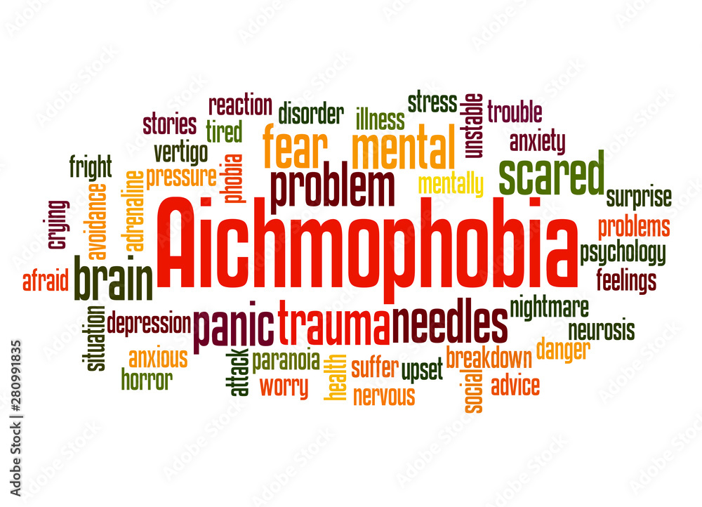 Aichmophobia fear of needles or pointed objects word cloud concept 2 Aichmophobia fear of needles or pointed objects word cloud concept 2