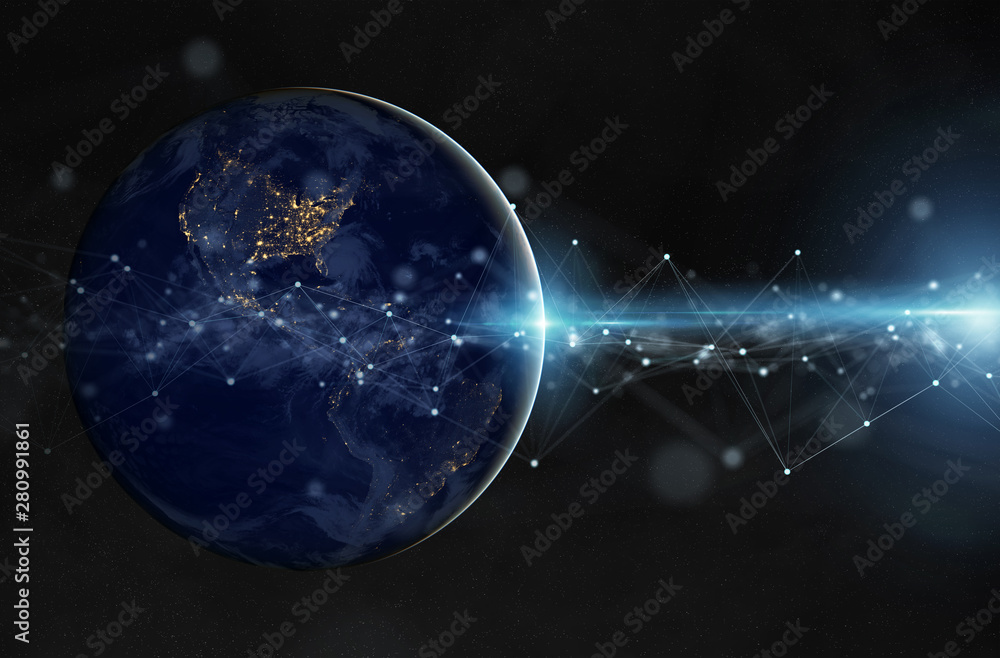 Fototapeta premium Global datas exchanges and connections system over the globe 3D rendering elements of this image furnished by NASA