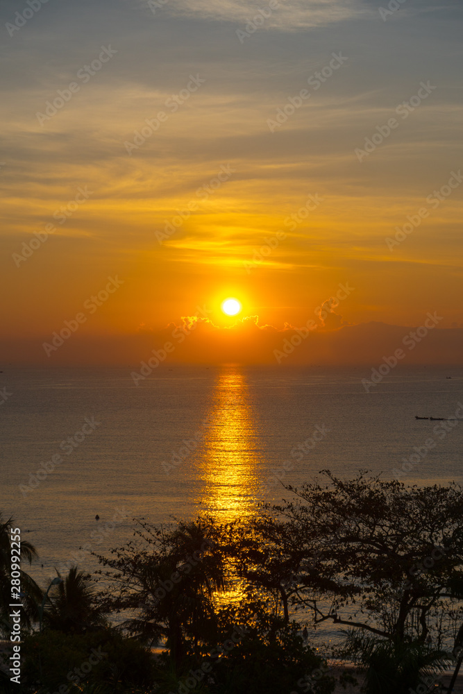 tropical sea at beautiful sunset, vertical shot