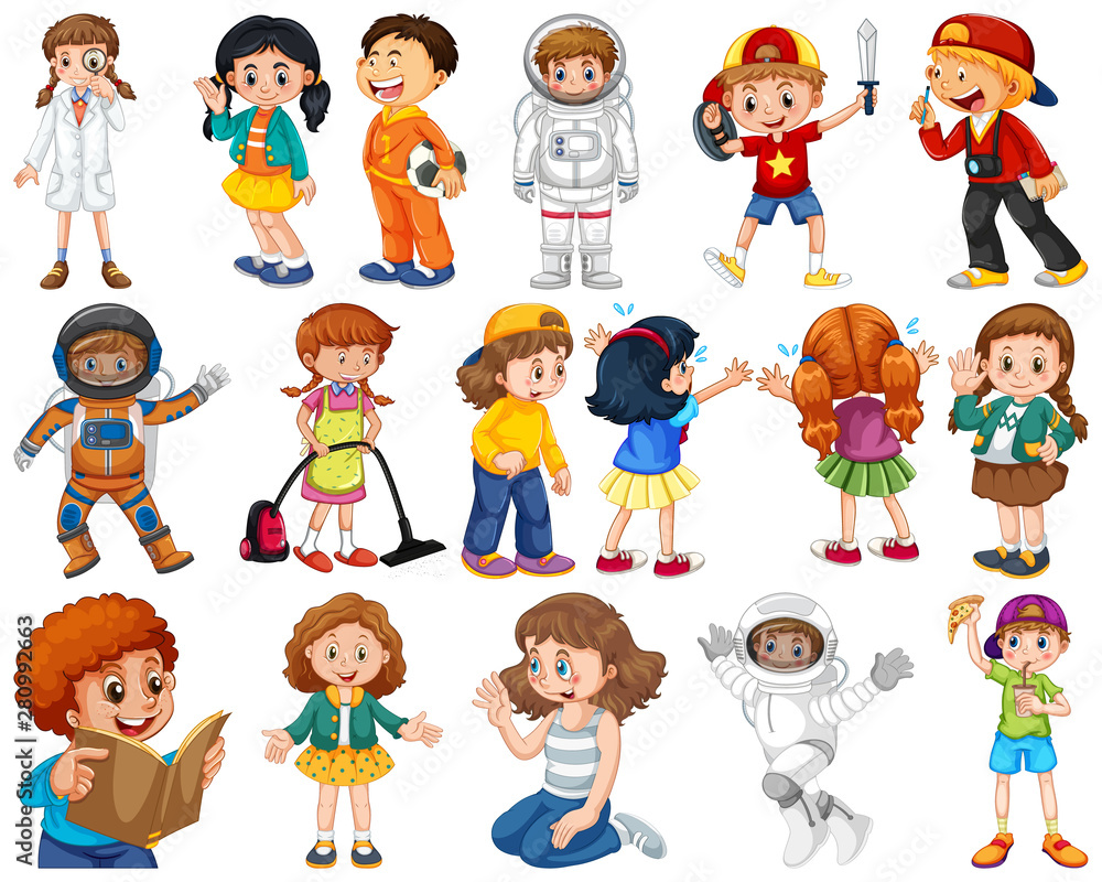 Kids in large group acting our varoous roles Kids in large group acting our varoous roles