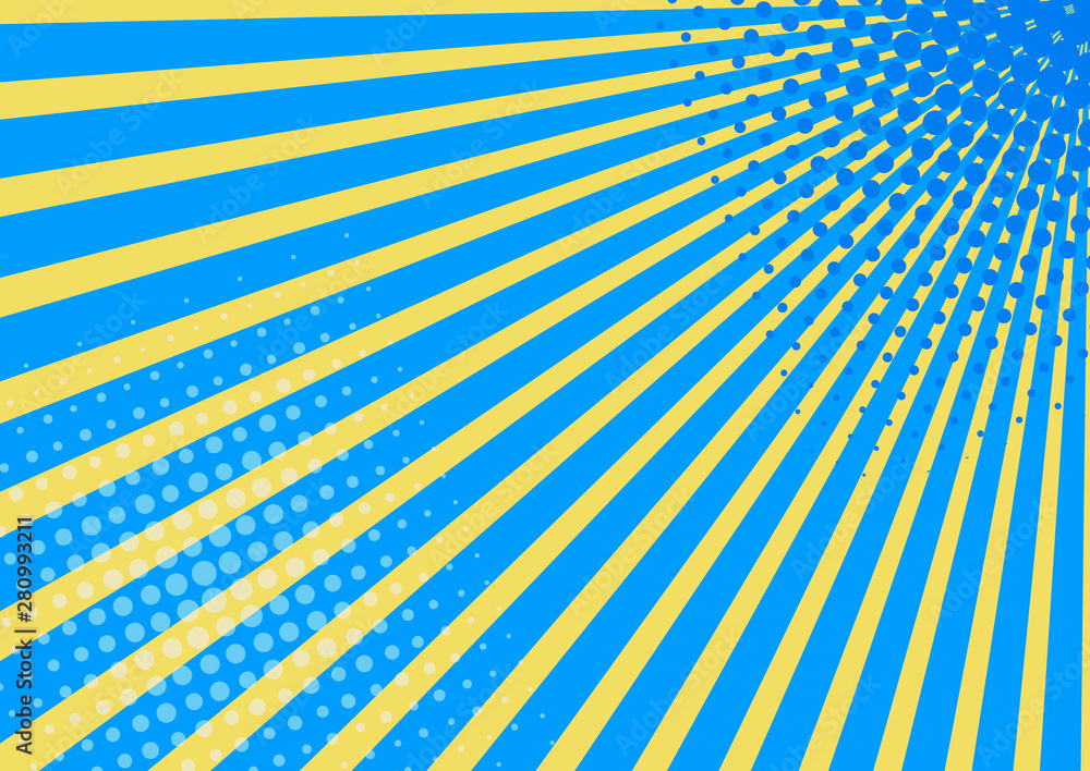 Comic Light Rays Blue Retro comic rays light blue and yellow background. Vector illustration ...