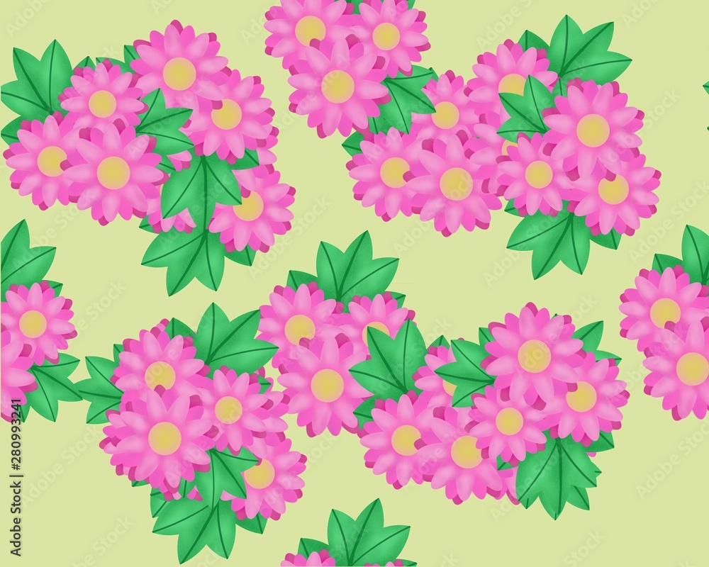 seamless pink flower isolate on yellow background seamless pink flower isolate on yellow background