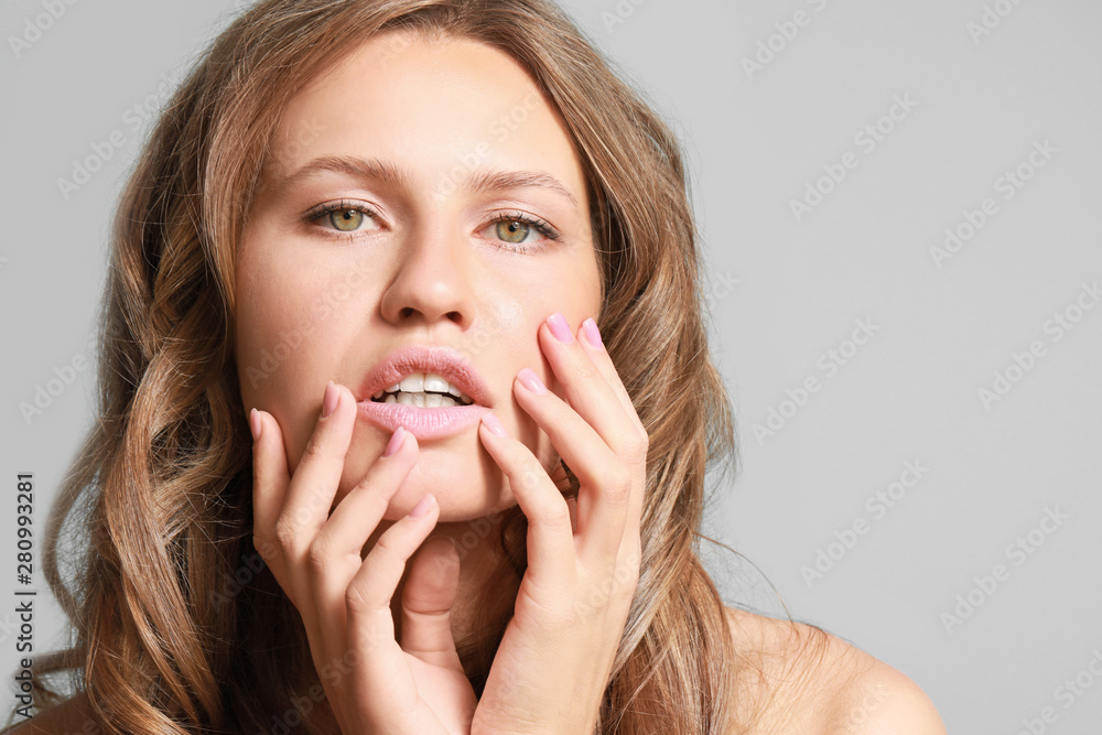 Beautiful young woman on color background Beautiful young woman on color background