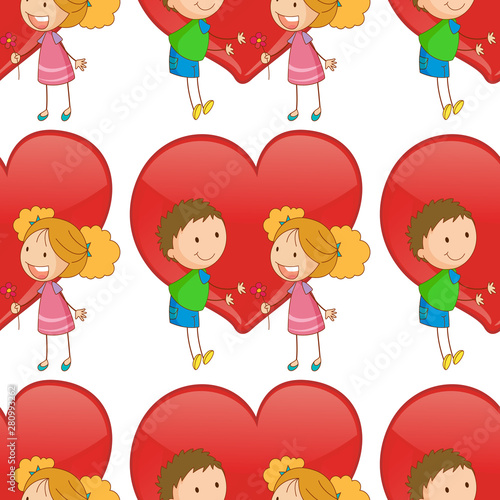 Seamless pattern tile cartoon with kids in love