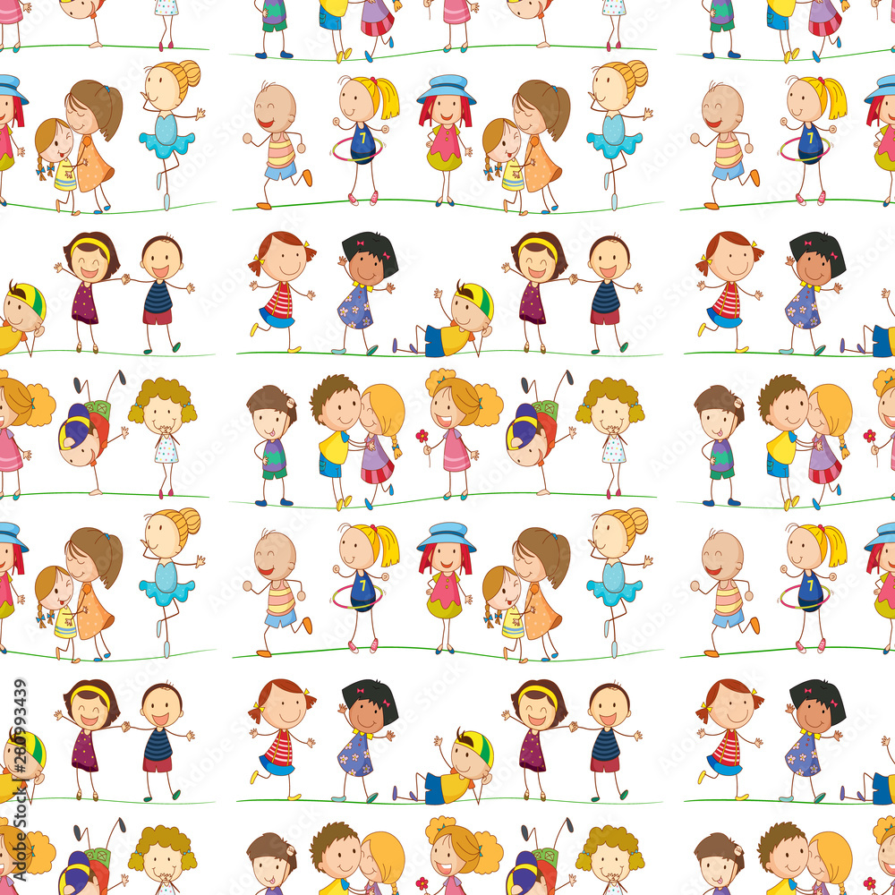 Seamless pattern tile cartoon with doolde kids