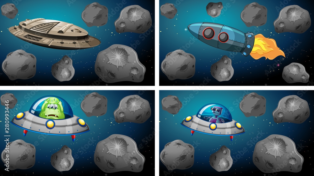Set of different space ships Set of different space ships