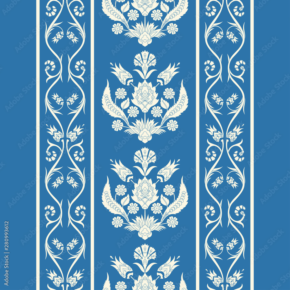 Turkish arabic pattern vector seamless border. Damask texture design