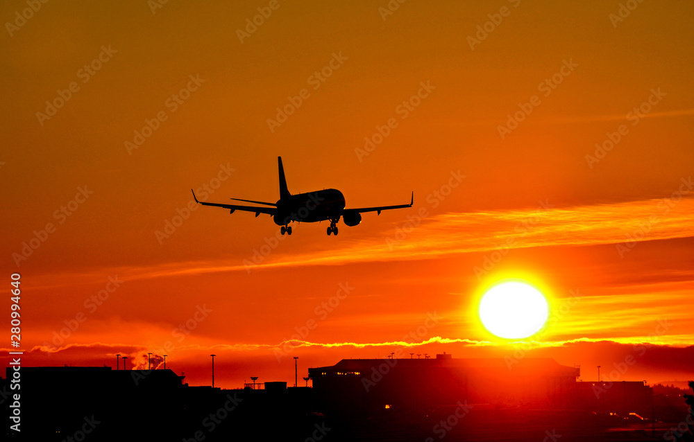 Airplane landing to airport runway Airplane landing to airport runway