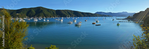 Waikawa Bay Early Morning Panorama, Marlborough Sound, New Zealand © NigelSpiers