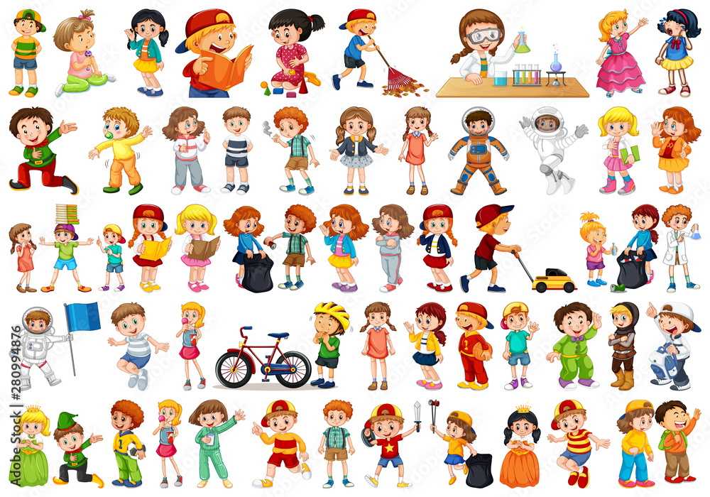 Kids in large group acting our varoous roles Kids in large group acting our varoous roles