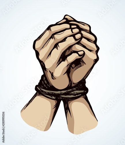 Roped bound hands. Vector drawing