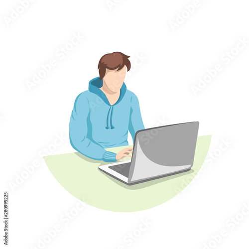 Busy computer programmer isolated on white background. Vector illustration