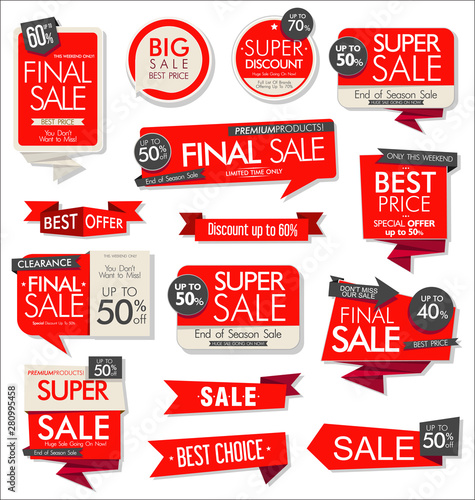 Collection of colorful sale stickers and tags