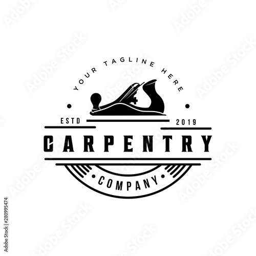 Retro vintage woodworking jack plane logo design
