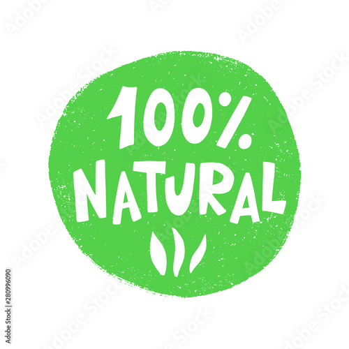 100 Percent Natural food green sign, organic vector stamp sticker