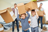 Children help the parents with the move