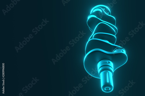 3D rendering. Crankshaft for 6v cylinders engine. Truck crankshaft on blue background. Engine bearing crankshaft. photo