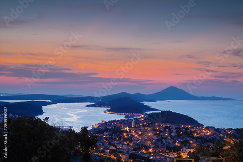 Fototapeta Naklejka Na Ścianę i Meble -  Aerial evening view of Mali Losinj town, Croatia.