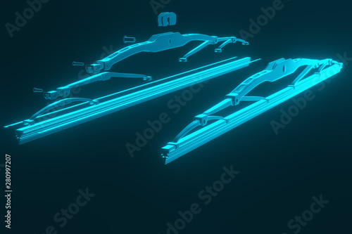 3D rendering. Windscreen wiper blade on a blue background. Wiper blade for car. Spare parts, auto parts for driver safety. Wiper blade helps when it rains. Protection from rain cleaner wiper blade.