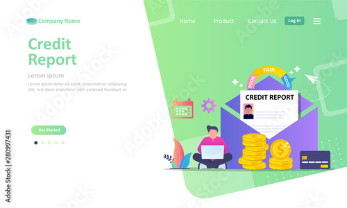Credit Report concept, personal credit score information and financial rating, Suitable for web landing page, ui, mobile app, banner template. Vector Illustration. 