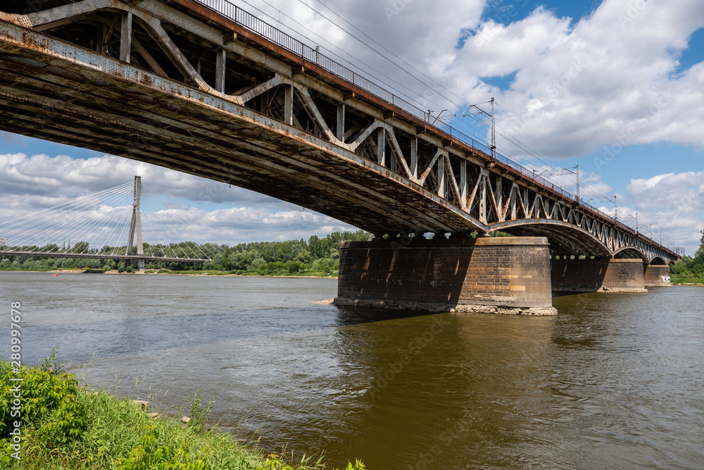 Poniatowski Bridge on Vistula River in Warsaw