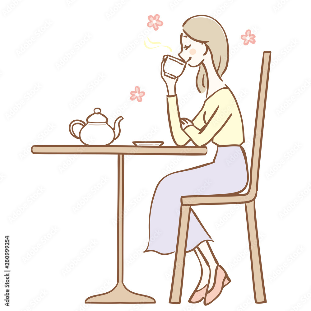 紅茶を飲む女性のイラスト Stock Vector Adobe Stock