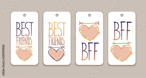 Set of design elements, tags with hand drawn phrase.