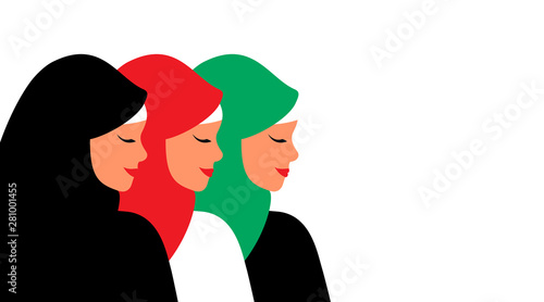 Silhouettes of Young arab women wearing colorful hijab. Emirati Women's day background . Vector illustration in flat style