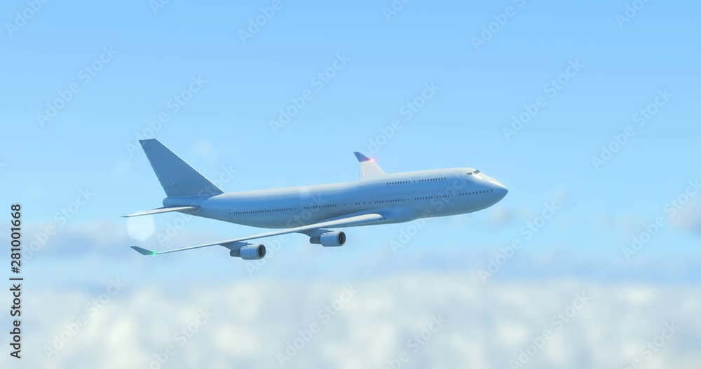 Large passenger airplane flying in skies over clouds Large passenger airplane flying in skies over clouds