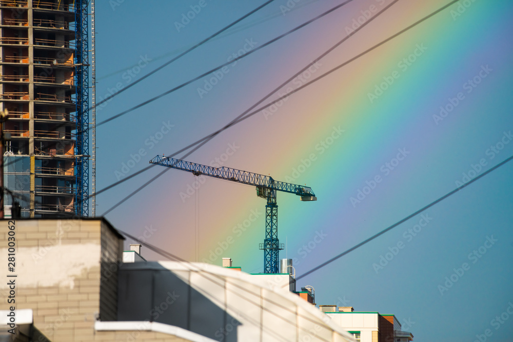 Nice color rainbow under the building city nature Nice color rainbow under the building city nature