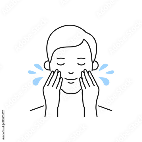 Man washes his face vector illustration outline style