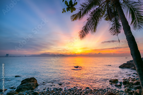 Beautiful Sunrise at rock like eggs beach in Quy Nhon bay, Vietnam photo
