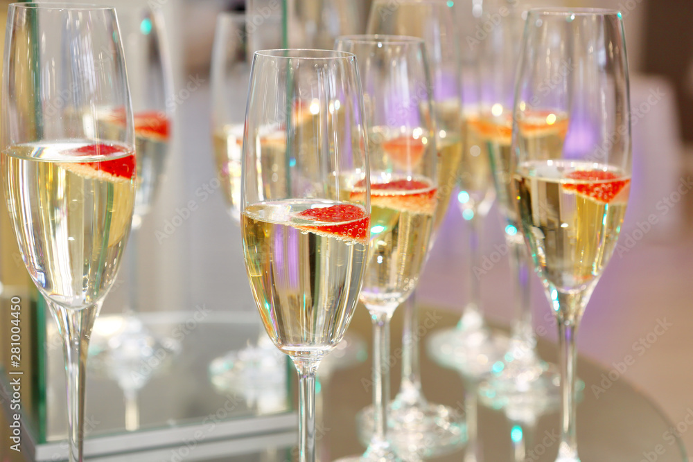 Champagne for bride and groom at wedding reception Champagne for bride and groom at wedding reception