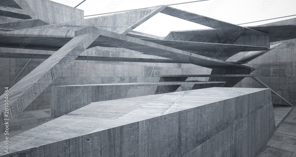 Fototapeta premium Abstract white and concrete interior. 3D illustration and rendering.